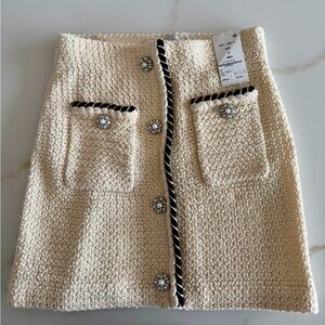 Self-Portrait Beige Mini Tweed Skirt